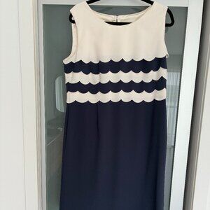 Jacques Vert Party Dress Blue and Creme Crepe Size 14